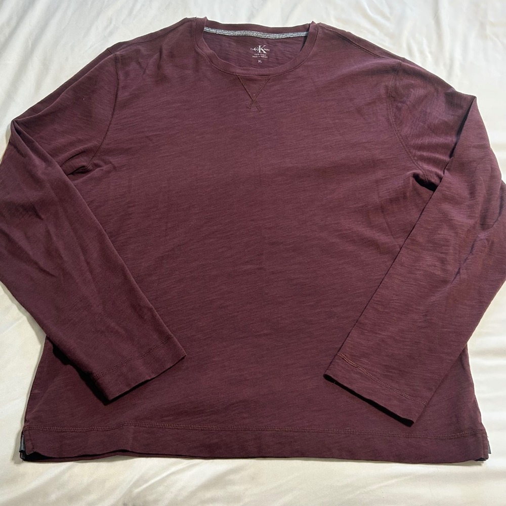 Calvin Klein Jeans Mens XL Burgundy Slub Knit Long Sleeve Cotton Tee Shirt